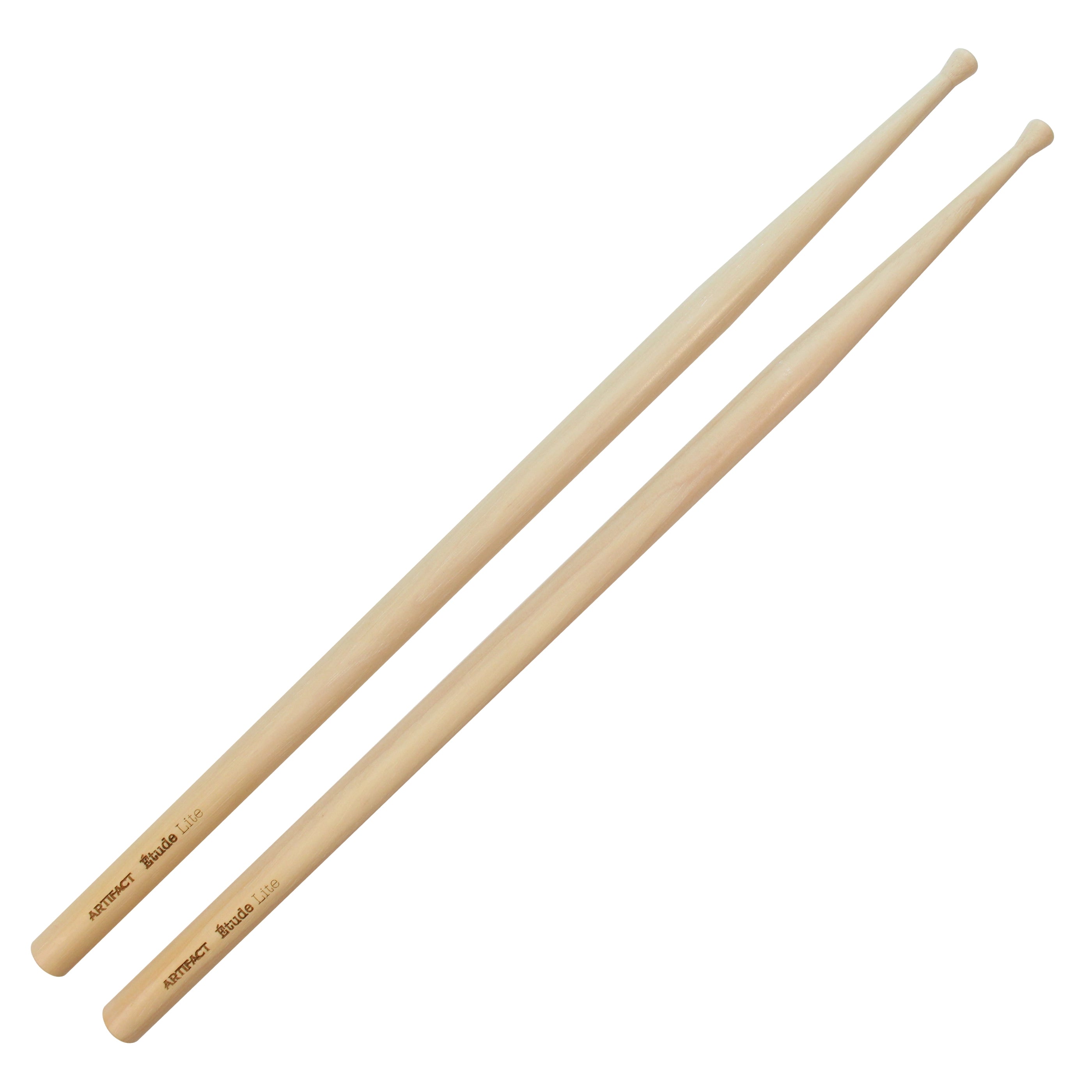 Two wooden drumsticks on a white background