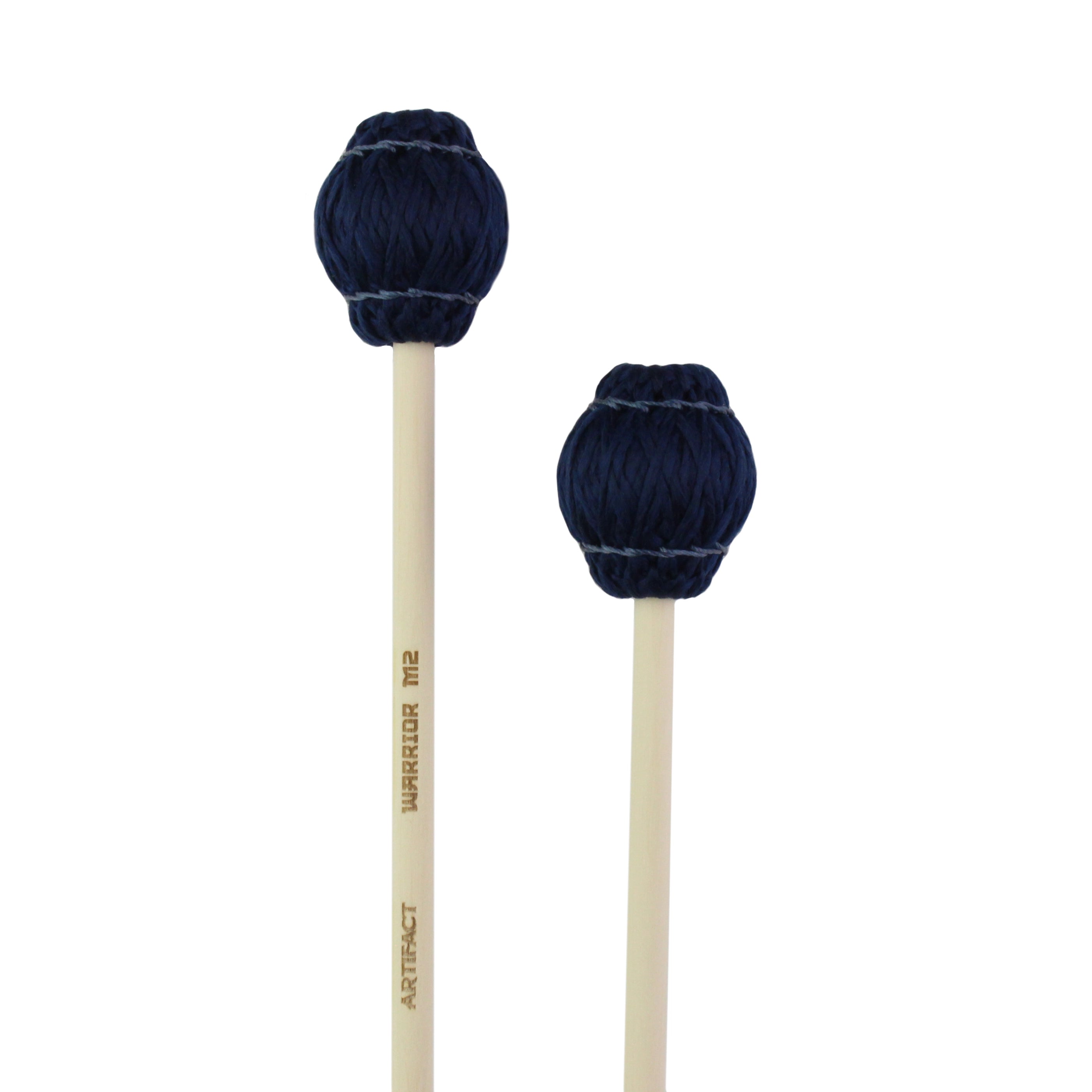 Two blue mallets with wooden handles on a white background