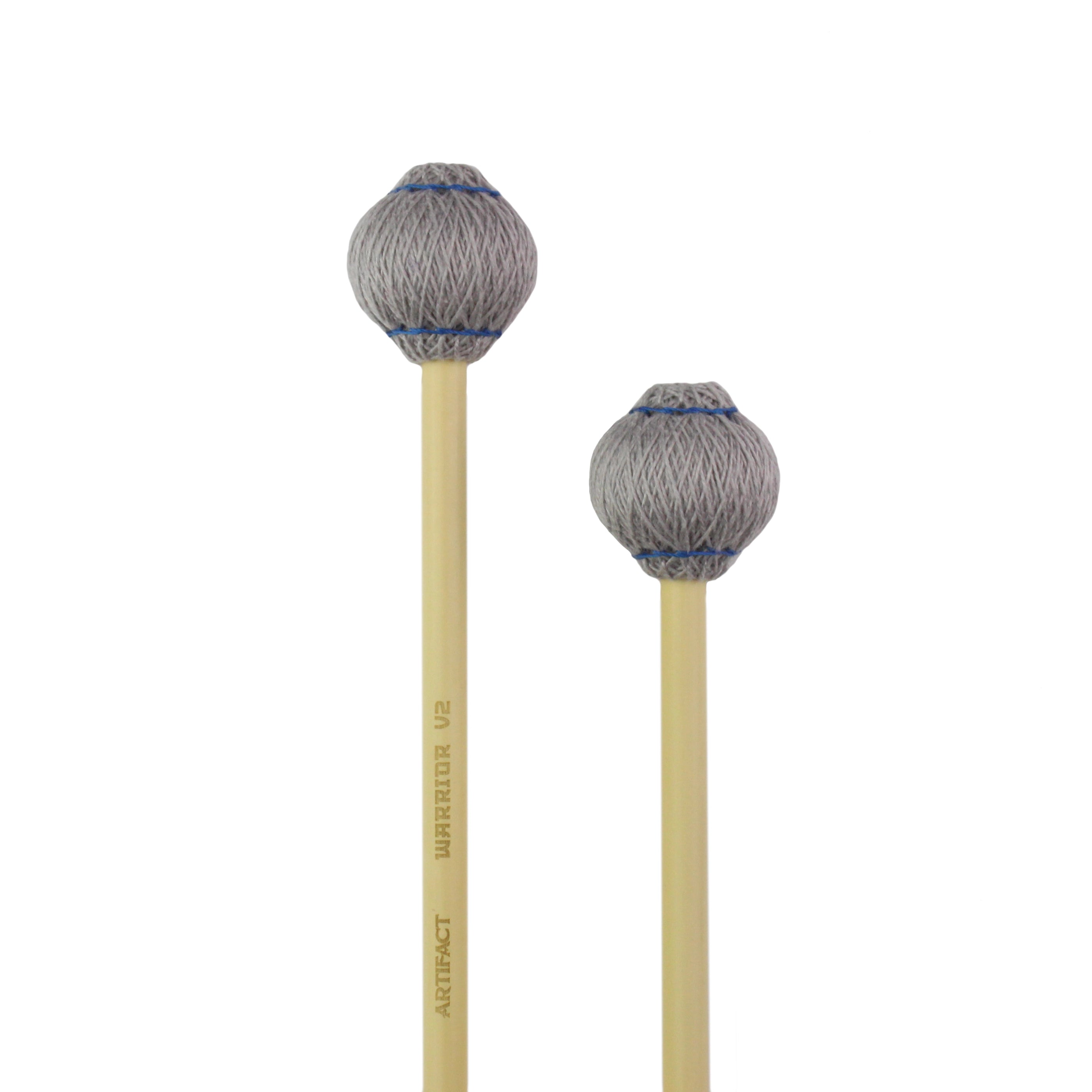 Two mallets with gray heads and wooden handles on a white background