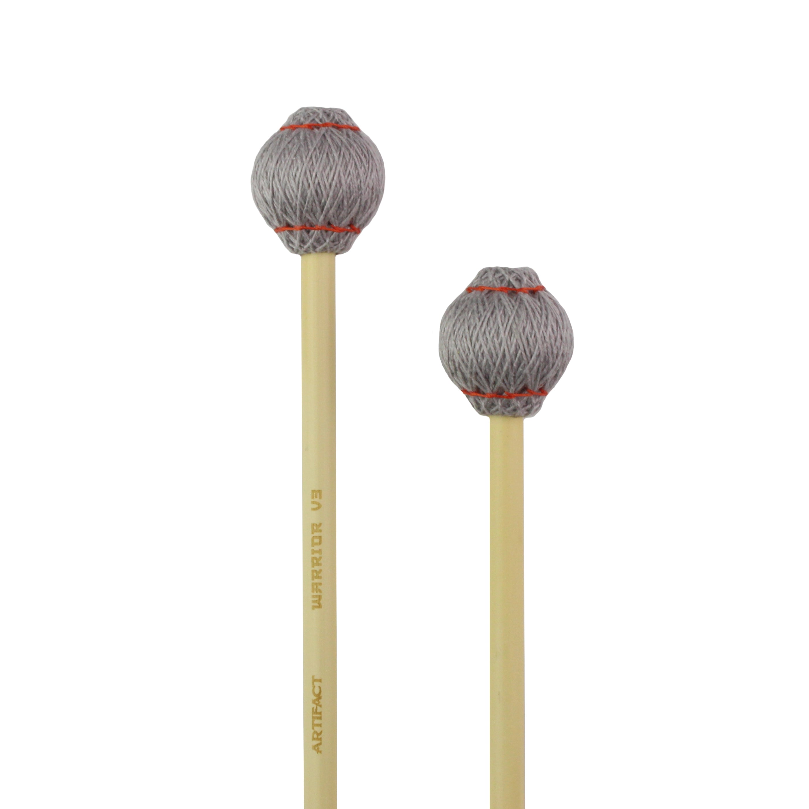 Two mallets with gray heads and wooden handles on a white background