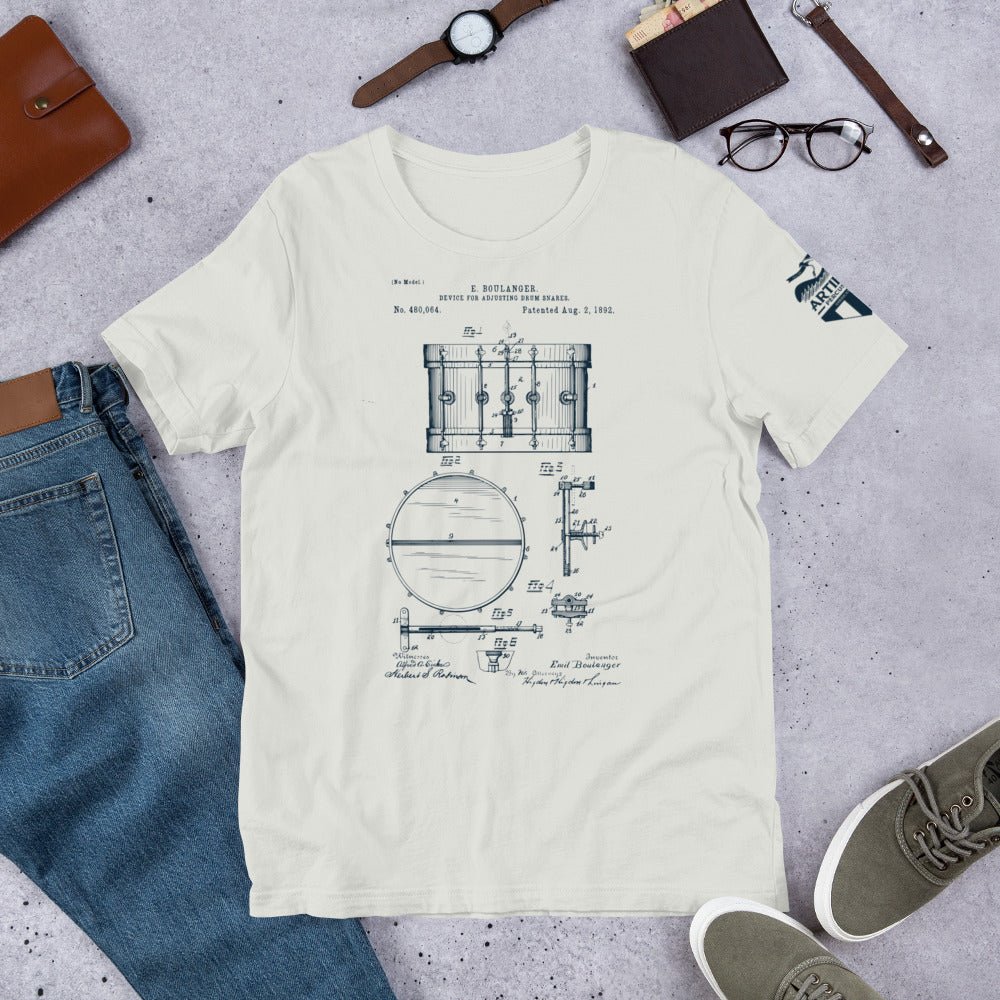 Merch - Boulanger Snare Drum Patent Tee | Short - Sleeve Unisex - Artifact Percussion