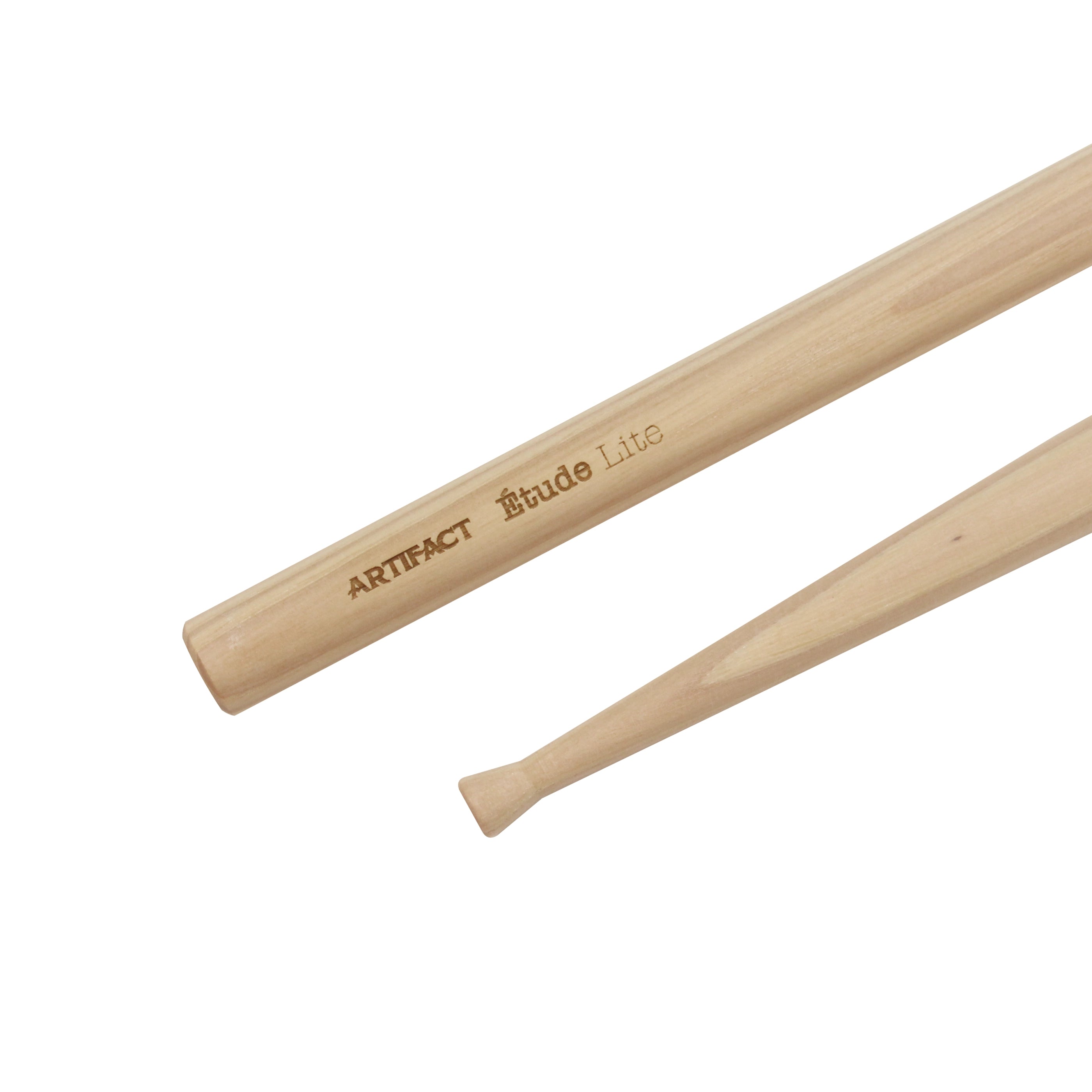Two wooden drumsticks with 'Artifact' branding on a white background