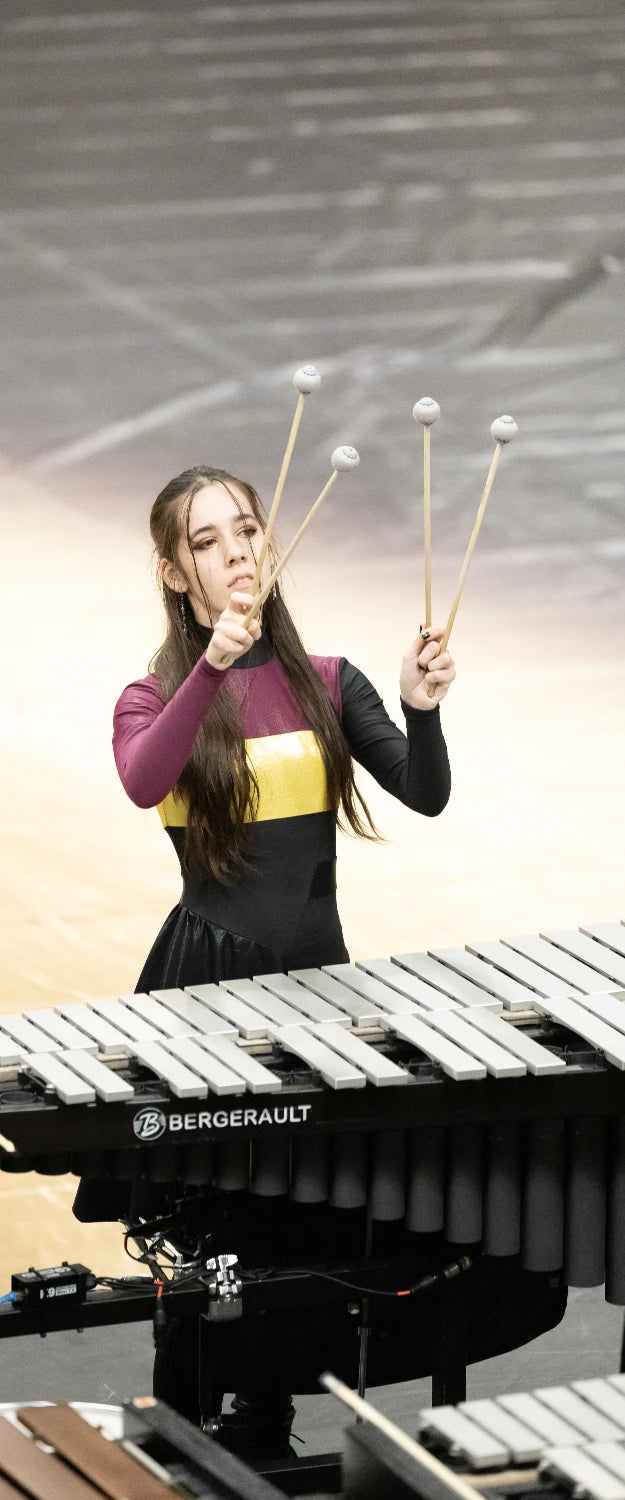 Person playing a vibraphone with a blurred background